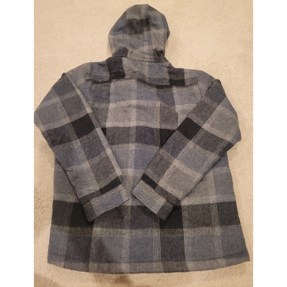 New prAna Men Asgard Hooded Flannel Shirt Jacket Wool Blend Shacket MED Charcoal - Picture 5 of 11